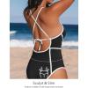 CUPSHE Women’s One Piece Swimsuit Plunging V Neck Bathing Suit Crisscross Back Tie Slimming Color Block(Black/White)