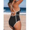 CUPSHE Women’s One Piece Swimsuit Plunging V Neck Bathing Suit Crisscross Back Tie Slimming Color Block(Black/White)