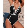 CUPSHE Women’s One Piece Swimsuit Plunging V Neck Bathing Suit Crisscross Back Tie Slimming Color Block(Black/White)