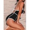 CUPSHE Women’s One Piece Swimsuit Plunging V Neck Bathing Suit Crisscross Back Tie Slimming Color Block(Black/White)