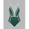 CUPSHE Women’s One Piece Swimsuit Plunging V Neck Bathing Suit Crisscross Back Tie Slimming Color Block(Green/White)