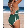 CUPSHE Women’s One Piece Swimsuit Plunging V Neck Bathing Suit Crisscross Back Tie Slimming Color Block(Green/White)