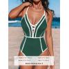 CUPSHE Women’s One Piece Swimsuit Plunging V Neck Bathing Suit Crisscross Back Tie Slimming Color Block(Green/White)