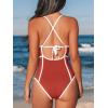 CUPSHE Women’s One Piece Swimsuit Plunging V Neck Bathing Suit Crisscross Back Tie Slimming Color Block(Red/White)