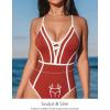 CUPSHE Women’s One Piece Swimsuit Plunging V Neck Bathing Suit Crisscross Back Tie Slimming Color Block(Red/White)