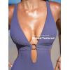 CUPSHE Women’s One Piece Swimsuit Plunging V Neck Monokini Adjustable Straps Lace Up Bathing Suit Ribbed(Purple)