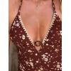 CUPSHE Women’s One Piece Swimsuit Plunging V Neck Shell Stitch Bathing Suit Halter Self Tie Adjustable O Ring(Brown/Beige Floral)