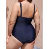 CUPSHE Women’s One Piece Swimsuit Plus Size Tummy Control High Neck Bathing Suit Front Cutout Ruched Wide Straps(Navy Blue)