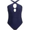 CUPSHE Women’s One Piece Swimsuit Plus Size Tummy Control High Neck Bathing Suit Front Cutout Ruched Wide Straps(Navy Blue)