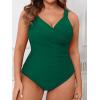 CUPSHE Women‘s One Piece Swimsuit Plus Size Tummy Control V Neck Bathing Suit Curvy Cutout Slimming(Forest Green)