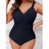 CUPSHE Women‘s One Piece Swimsuit Plus Size Tummy Control V Neck Bathing Suit Curvy Cutout Slimming(Midnight Blue)