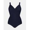 CUPSHE Women‘s One Piece Swimsuit Plus Size Tummy Control V Neck Bathing Suit Curvy Cutout Slimming(Midnight Blue)