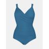 CUPSHE Women‘s One Piece Swimsuit Plus Size Tummy Control V Neck Bathing Suit Curvy Cutout Slimming(Slate Blue)