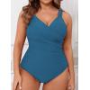 CUPSHE Women‘s One Piece Swimsuit Plus Size Tummy Control V Neck Bathing Suit Curvy Cutout Slimming(Slate Blue)