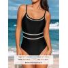 CUPSHE Women’s One Piece Swimsuit Round Neck Bathing Suit Mesh Adjustable Straps Spaghetti(Black)