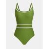 CUPSHE Women’s One Piece Swimsuit Round Neck Bathing Suit Mesh Adjustable Straps Spaghetti(Moss Green)