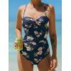 CUPSHE Women’s One Piece Swimsuit Ruched Tummy Control Twisted Front Cut Out Crisscross Back Tie Adjustable Straps(Navy/Floral)