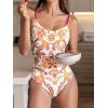 CUPSHE Women’s One Piece Swimsuit Scoop Neck Bathing Suit Crisscross Self Tie Spaghetti Straps(Coral Pink Floral)