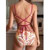 CUPSHE Women’s One Piece Swimsuit Scoop Neck Bathing Suit Crisscross Self Tie Spaghetti Straps(Coral Pink Floral)