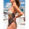 CUPSHE Women’s One Piece Swimsuit Scoop Neck Bathing Suit Cutout Color Block Crisscross Back Spaghetti Self Tie(Brown/Light Beige)