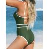 CUPSHE Women’s One Piece Swimsuit Scoop Neck Bathing Suit Keyhole Cutout Color Block Adjustable Straps Swimwear(Green/White)