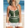 CUPSHE Women’s One Piece Swimsuit Scoop Neck Bathing Suit Keyhole Cutout Color Block Adjustable Straps Swimwear(Green/White)