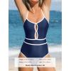 CUPSHE Women’s One Piece Swimsuit Scoop Neck Bathing Suit Keyhole Cutout Color Block Adjustable Straps Swimwear(Navy Blue/White)