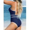 CUPSHE Women’s One Piece Swimsuit Scoop Neck Bathing Suit Keyhole Cutout Color Block Adjustable Straps Swimwear(Navy Blue/White)
