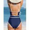 CUPSHE Women’s One Piece Swimsuit Scoop Neck Bathing Suit Keyhole Cutout Color Block Adjustable Straps Swimwear(Navy Blue/White)