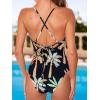 CUPSHE Women’s One Piece Swimsuit Scoop Neck Crisscross Self Tied Bathing Suit Adjustable Straps(Black/Palm Tree)