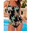 CUPSHE Women’s One Piece Swimsuit Scoop Neck Crisscross Self Tied Bathing Suit Adjustable Straps(Black/Palm Tree)