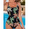 CUPSHE Women’s One Piece Swimsuit Scoop Neck Crisscross Self Tied Bathing Suit Adjustable Straps(Black/Palm Tree)
