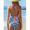 CUPSHE Women’s One Piece Swimsuit Scoop Neck Crisscross Self Tied Bathing Suit Adjustable Straps(Blue Floral)