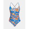 CUPSHE Women’s One Piece Swimsuit Scoop Neck Crisscross Self Tied Bathing Suit Adjustable Straps(Blue Floral)