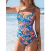 CUPSHE Women’s One Piece Swimsuit Scoop Neck Crisscross Self Tied Bathing Suit Adjustable Straps(Blue Floral)