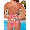 CUPSHE Women’s One Piece Swimsuit Scoop Neck Crisscross Self Tied Bathing Suit Adjustable Straps(Orange/Tropical Leaf)