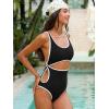 CUPSHE Women’s One Piece Swimsuit Scoop Neck Monokini Cutouts Bathing Suit Back Hook Wide Straps Color Block(Black/White)