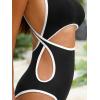 CUPSHE Women’s One Piece Swimsuit Scoop Neck Monokini Cutouts Bathing Suit Back Hook Wide Straps Color Block(Black/White)