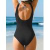 CUPSHE Women’s One Piece Swimsuit Scoop Neck Textured Bathing Suit Cutouts Low Back Swimwear Wide Straps(Black)