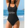 CUPSHE Women’s One Piece Swimsuit Scoop Neck Textured Bathing Suit Cutouts Low Back Swimwear Wide Straps(Black)