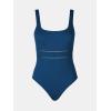 CUPSHE Women’s One Piece Swimsuit Scoop Neck Textured Bathing Suit Cutouts Low Back Swimwear Wide Straps(Navy Blue)