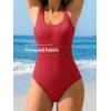 CUPSHE Women’s One Piece Swimsuit Scoop Neck Textured Bathing Suit Cutouts Low Back Swimwear Wide Straps(Red)