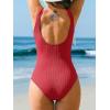 CUPSHE Women’s One Piece Swimsuit Scoop Neck Textured Bathing Suit Cutouts Low Back Swimwear Wide Straps(Red)