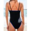 CUPSHE Women’s One Piece Swimsuit Scoop Neck V Wire Binding Bathing Suit Adjustable Straps Textured Fabric(Dark Blue)