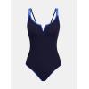 CUPSHE Women’s One Piece Swimsuit Scoop Neck V Wire Binding Bathing Suit Adjustable Straps Textured Fabric(Dark Blue)