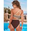 CUPSHE Women’s One Piece Swimsuit Sexy Cutout One Shoulder Asymmetric Bathing Suit Color Block Adjustable Straps(Brown/Sandy Geo)