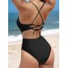 CUPSHE Women’s One Piece Swimsuit Sexy Deep V Neck Bathing Suit Mesh Cutout Crisscross Back Self tie(Black)