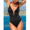 CUPSHE Women’s One Piece Swimsuit Sexy Plunging Neck V Wire Bathing Suit Adjustable Straps Spaghetti Textured Swimwear(Black)