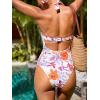 CUPSHE Women’s One Piece Swimsuit Sexy V Neck Bathing Suit Halter Tie Back Hook Swimwear(Purple Floral)