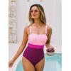 CUPSHE Women’s One Piece Swimsuit Square Neck Adjustable Straps Bathing Suit Back Hook Color Block(Pink/Plum Colorblock)